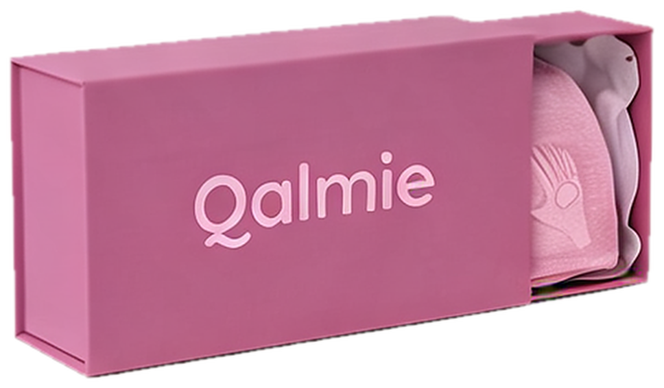 The Qalmie Migraine Cap in its pink Qalmie box
